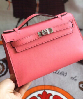 에르메스 미니 켈리백22 립스틱 핑크 은장 스위프트